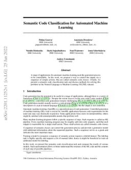 Semantic Code Classification for Automated Machine Learning