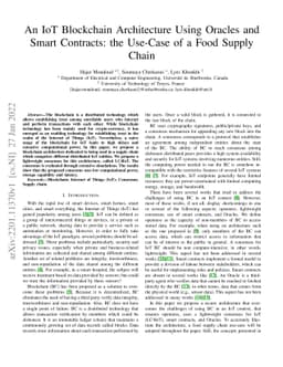 An IoT Blockchain Architecture Using Oracles and Smart Contracts: the
  Use-Case of a Food Supply Chain