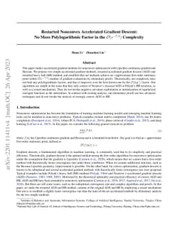 Restarted Nonconvex Accelerated Gradient Descent: No More
  Polylogarithmic Factor in the $O(ε^{-7/4})$ Complexity