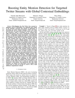 Boosting Entity Mention Detection for Targetted Twitter Streams with
  Global Contextual Embeddings