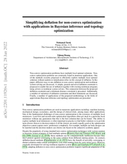 Simplifying deflation for non-convex optimization with applications in
  Bayesian inference and topology optimization