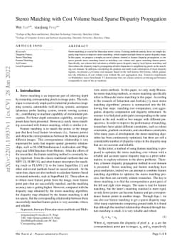 Stereo Matching with Cost Volume based Sparse Disparity Propagation
