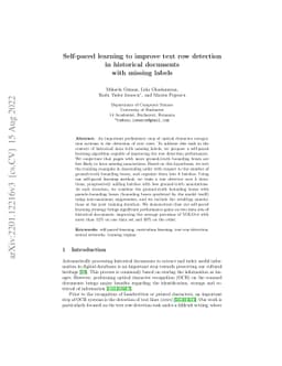 Self-paced learning to improve text row detection in historical
  documents with missing labels