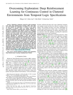 Overcoming Exploration: Deep Reinforcement Learning for Continuous
  Control in Cluttered Environments from Temporal Logic Specifications