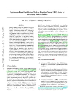 Continuous Deep Equilibrium Models: Training Neural ODEs faster by
  integrating them to Infinity