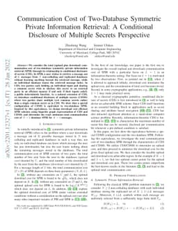 Communication Cost of Two-Database Symmetric Private Information
  Retrieval: A Conditional Disclosure of Multiple Secrets Perspective