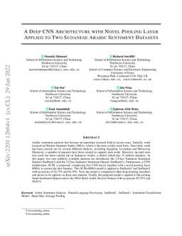 A Deep CNN Architecture with Novel Pooling Layer Applied to Two Sudanese
  Arabic Sentiment Datasets