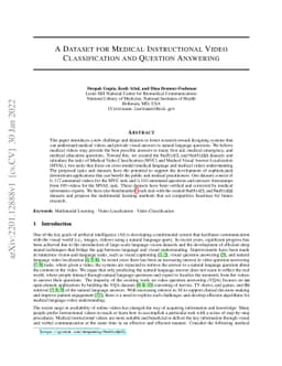 A Dataset for Medical Instructional Video Classification and Question
  Answering