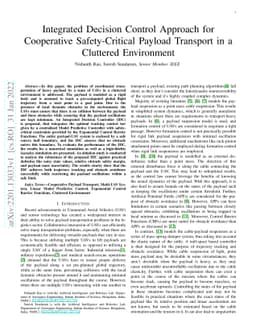 Integrated Decision Control Approach for Cooperative Safety-Critical
  Payload Transport in a Cluttered Environment