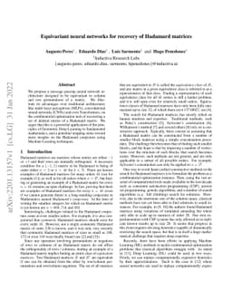 Equivariant neural networks for recovery of Hadamard matrices