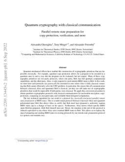 Quantum cryptography with classical communication: parallel remote state
  preparation for copy-protection, verification, and more