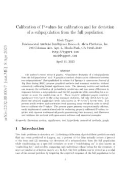 Calibration of P-values for calibration and for deviation of a
  subpopulation from the full population