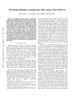Adversarial Imitation Learning from Video using a State Observer