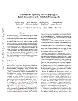 TopoOpt: Co-optimizing Network Topology and Parallelization Strategy for
  Distributed Training Jobs