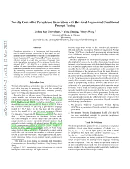 Novelty Controlled Paraphrase Generation with Retrieval Augmented
  Conditional Prompt Tuning