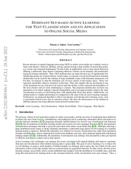 Dominant Set-based Active Learning for Text Classification and its
  Application to Online Social Media