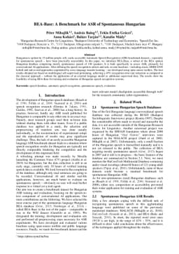BEA-Base: A Benchmark for ASR of Spontaneous Hungarian