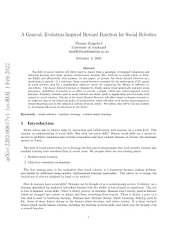 A General, Evolution-Inspired Reward Function for Social Robotics