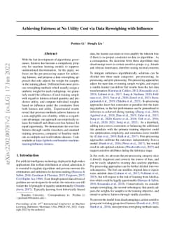 Achieving Fairness at No Utility Cost via Data Reweighing with Influence
