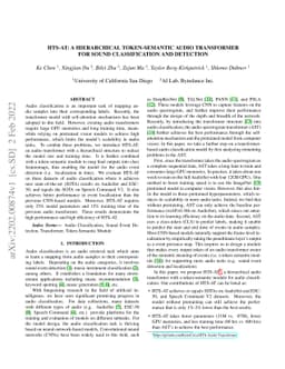 HTS-AT: A Hierarchical Token-Semantic Audio Transformer for Sound
  Classification and Detection