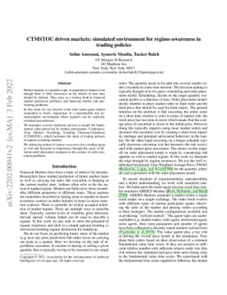 CTMSTOU driven markets: simulated environment for regime-awareness in
  trading policies