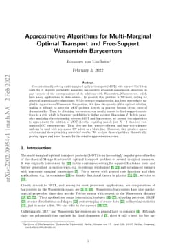Approximative Algorithms for Multi-Marginal Optimal Transport and
  Free-Support Wasserstein Barycenters