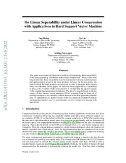 On Linear Separability under Linear Compression with Applications to
  Hard Support Vector Machine