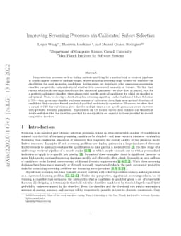 Improving Screening Processes via Calibrated Subset Selection