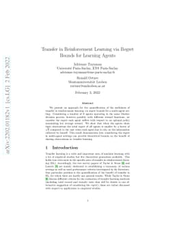 Transfer in Reinforcement Learning via Regret Bounds for Learning Agents
