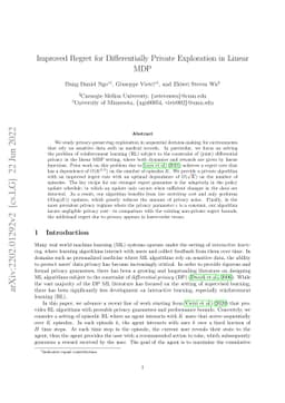Improved Regret for Differentially Private Exploration in Linear MDP