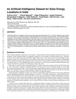 An Artificial Intelligence Dataset for Solar Energy Locations in India