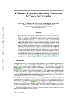 ETSformer: Exponential Smoothing Transformers for Time-series
  Forecasting