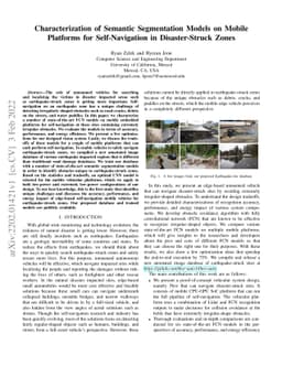 Characterization of Semantic Segmentation Models on Mobile Platforms for
  Self-Navigation in Disaster-Struck Zones