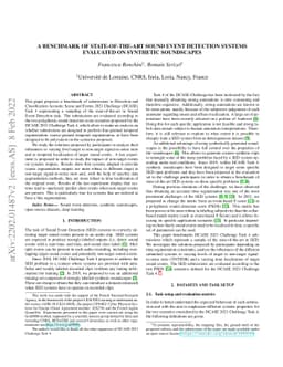 A benchmark of state-of-the-art sound event detection systems evaluated
  on synthetic soundscapes