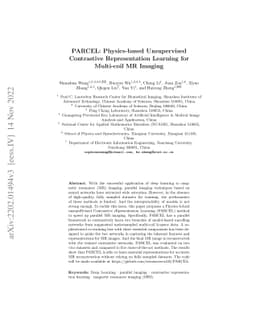 PARCEL: Physics-based Unsupervised Contrastive Representation Learning
  for Multi-coil MR Imaging