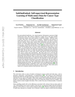SubOmiEmbed: Self-supervised Representation Learning of Multi-omics Data
  for Cancer Type Classification