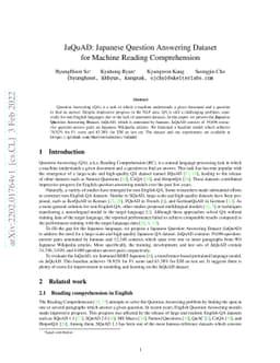 JaQuAD: Japanese Question Answering Dataset for Machine Reading
  Comprehension