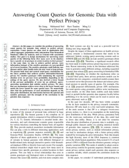 Answering Count Queries for Genomic Data with Perfect Privacy