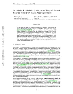 Learning Representation from Neural Fisher Kernel with Low-rank
  Approximation