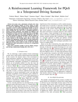 A Reinforcement Learning Framework for PQoS in a Teleoperated Driving
  Scenario