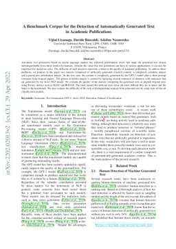 A Benchmark Corpus for the Detection of Automatically Generated Text in
  Academic Publications