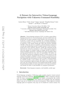 A Dataset for Interactive Vision-Language Navigation with Unknown
  Command Feasibility