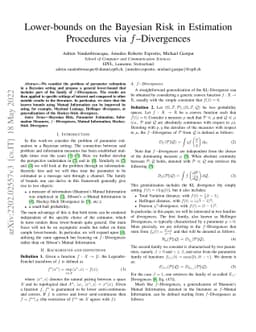 Lower-bounds on the Bayesian Risk in Estimation Procedures via
  $f$-Divergences