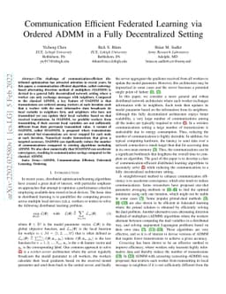 Communication Efficient Federated Learning via Ordered ADMM in a Fully
  Decentralized Setting