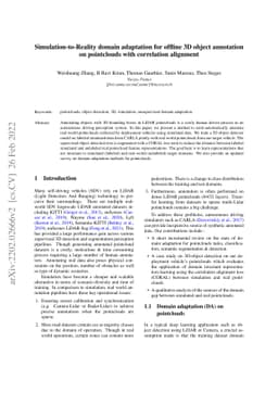 Simulation-to-Reality domain adaptation for offline 3D object annotation
  on pointclouds with correlation alignment