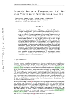 Learning Synthetic Environments and Reward Networks for Reinforcement
  Learning