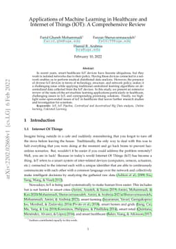 Applications of Machine Learning in Healthcare and Internet of Things
  (IOT): A Comprehensive Review
