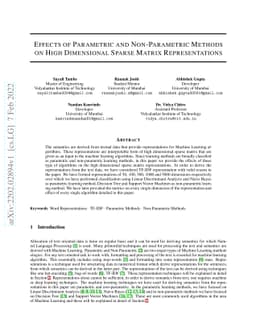 Effects of Parametric and Non-Parametric Methods on High Dimensional
  Sparse Matrix Representations