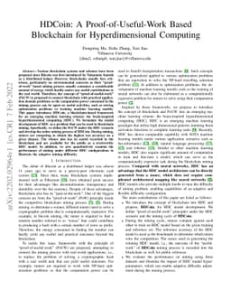 HDCoin: A Proof-of-Useful-Work Based Blockchain for Hyperdimensional
  Computing