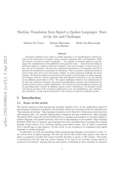 Machine Translation from Signed to Spoken Languages: State of the Art
  and Challenges